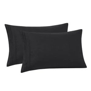 Microfiber Embroidered Solid Color Bedroom Pillowcase - 2 Pack - Picture 1 of 61
