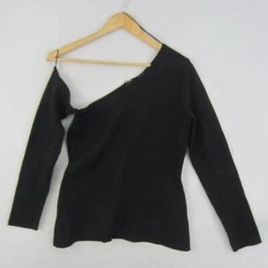 Portmans Top Womens Large 14 Black Tight Knit Asymmetrical Cold Shoulder Event - Picture 1 of 14