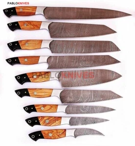 Juego de 9 cuchillos/juego de chef Full Tang de acero Damasco forjado a mano - Imagen 1 de 3