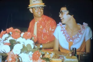 1950s Unique Slide / Image Man & Woman At Dinner Orange Colors Pop Very - Picture 1 of 3