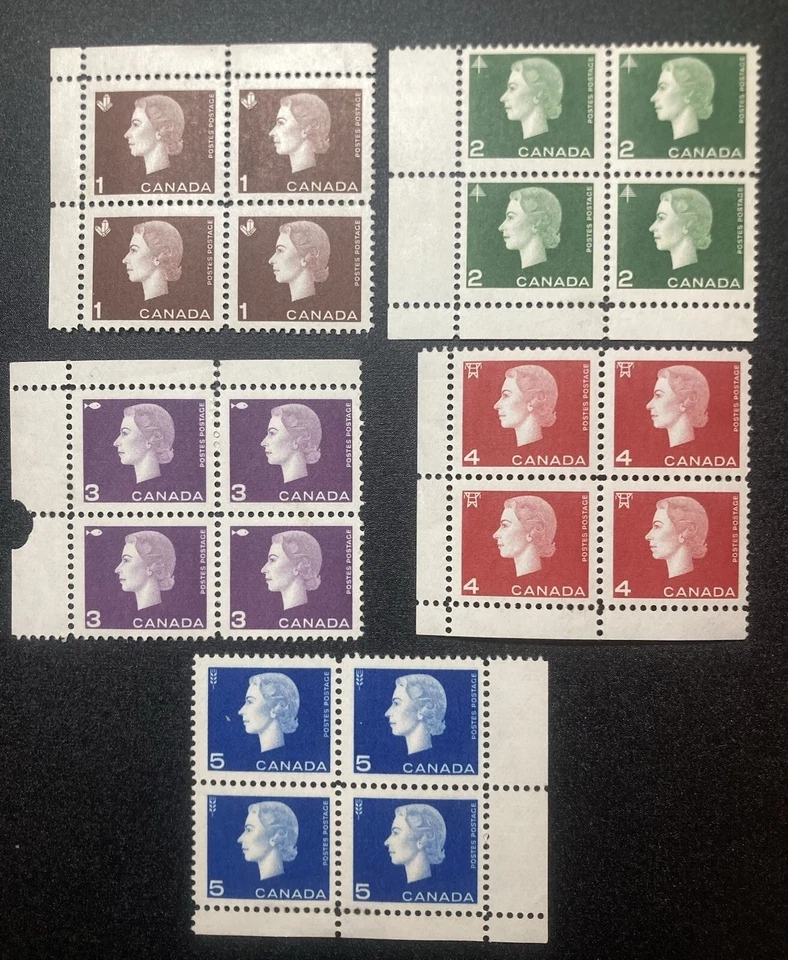 57.  Canada , 1962-63，set of 5 blocks，SC#401-405，all corner blocks，Mint Hinged - Image 1 of 4
