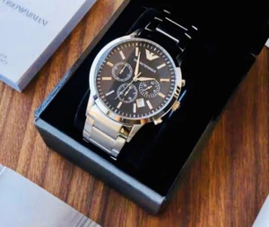 NEW EMPORIO ARMANI AR2434 MEN'S WATCH CHRONOGRAPH BLACK DIAL - Picture 1 of 3