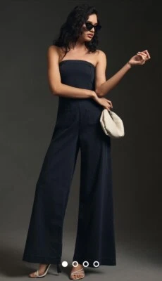 Полированный джинсовый комбинезон Anthropologie Pilcro без бретелек с широкими штанинами. Размер 6P - Изображение 1 из 4