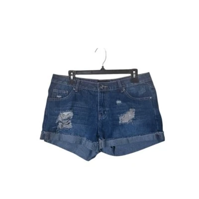 Pantalones cortos midi de jean Hype Distressed talla 5 (ajuste más grande) tiro medio con puños Foto 1 de 4