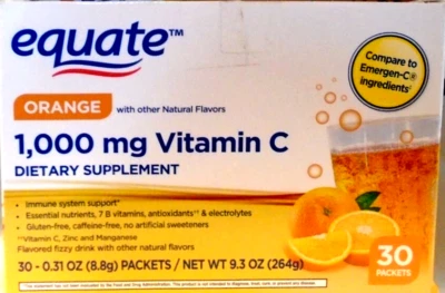 Equate Vitamina C Naranja Polvo Apoyo Inmunológico 1000mg, 30 Paquetes 2-2026+ Foto 1 de 2