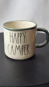 Rae Dunn HAPPY CAMPER Coffee Mug With Green Trim & Handle Ceramic NWOT - Picture 1 of 2