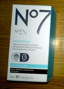 No7 Men Sensitive Care Moisturiser SPF15 -5* UVA With Aloe Vera & Pro-Vitamin B5 - Picture 1 of 3