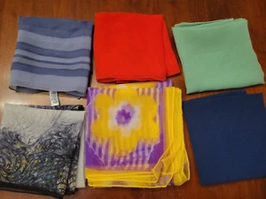 6 Ast Vintage durchsichtige quadratische Schals 1 Seide rot grau gelb lila grün blau - Bild 1 von 11