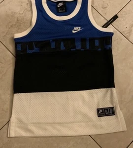Nike Air Perforated Logo Tank YOUTH AQ9669-451 SIZE MEDIUM BLACK/BLUE NWT - Picture 1 of 2