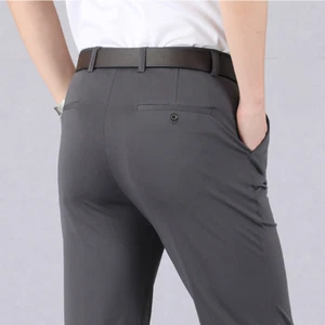 Mens Slim Fit Stretch Chino Suit Trousers Summer Thin Casual Classic Full Pants - Picture 1 of 24