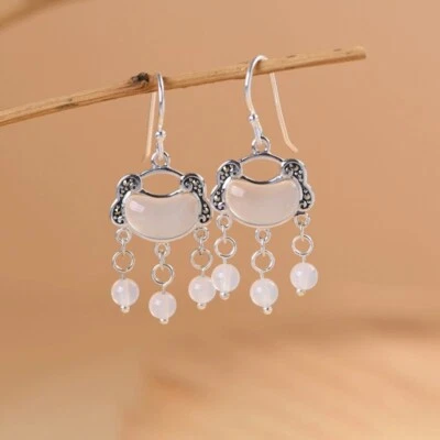 N05 Romantica Orecchini Nuvola con Bianco Calcedonio Argento Sterling 925 - Immagine 1 di 4