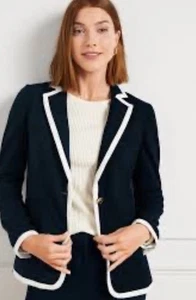 NWT Talbots Petite Navy Pique Italian Knit Preppy Aberdeen Blazer Jacket 16 16 P - Picture 1 of 2