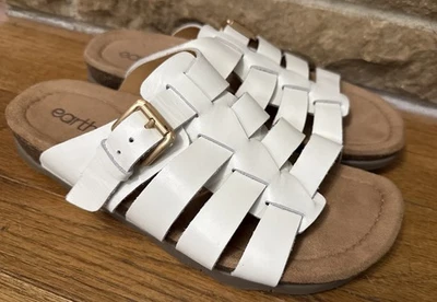Earth Eresa White Slip On Sandals Size 9 Leather Comfort Shoes - Image 1 of 4