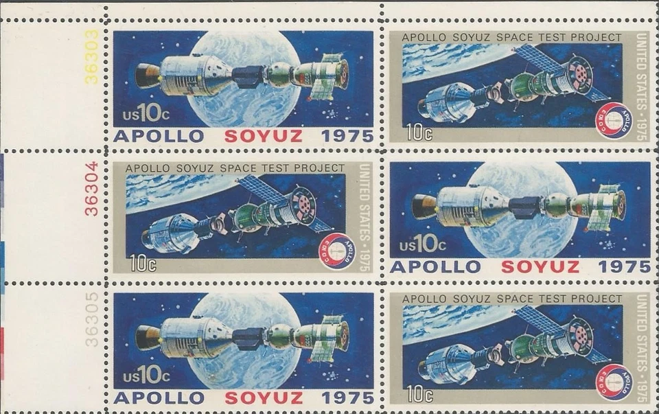 Plate Block of 6 stamps - Scott 1569-70 - 10 cent - Apollo-Soyuz - 1975 - MNH - Image 1 of 1