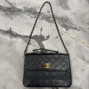 Authentic Chanel Black Quilted Bag Vintage - Picture 1 of 9
