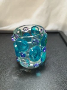 Vintage MCM Bubble Glass Japan Candle Holder , Vintage, Blue And Green - Picture 1 of 6