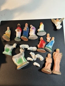 Vintage Chalkware Nativity Complete 19 pieces Set Mid Century Handpainted - Picture 1 of 9