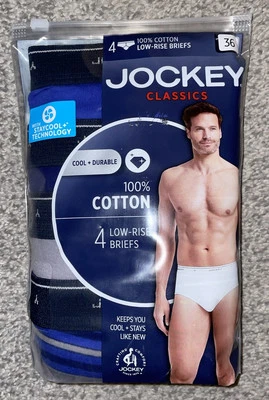 JOCKEY Classics 100% Cotton 4 pair Low Rise Briefs Men's Size 36 NEW - Image 1 of 2