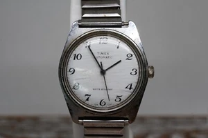 VINTAGE TIMEX AUTOMATIC WHITE DIAL STAINLESS STEEL WRIST WATCH ~W6 - Picture 1 of 6