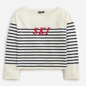$39 J Crew Mujer Mariner Tela Bordada Manga Larga Camiseta a Rayas M Nueva Con Etiquetas - Imagen 1 de 1