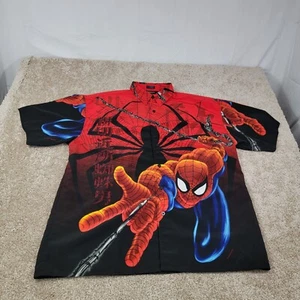 Marvel Spiderman Men's AOP Button Up Shirt Graphic Print 2000 Y2K Men's Sz 2XL - Picture 1 of 7