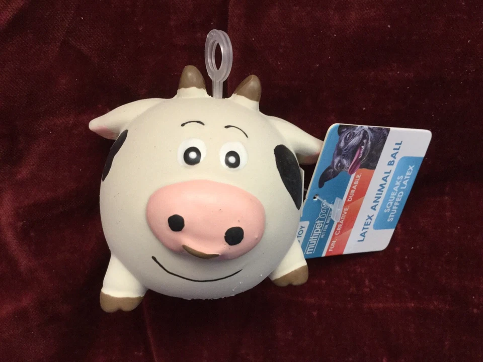 Multipet Ani-ball Soft Rubber Animal Ball Squeaker Dog Toy Spotted Cow 3” rare - Image 1 of 1