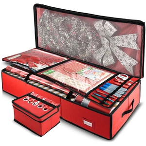 Red Christmas Wrapping Paper Storage Bag - Holiday Organizer Gift supplies Box - Picture 1 of 15