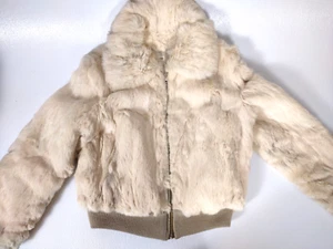 Chaqueta de piel de conejo de colección para mujer talla L abrigo blanco crema piel real Hong Kong cremallera años 70 - Imagen 1 de 18
