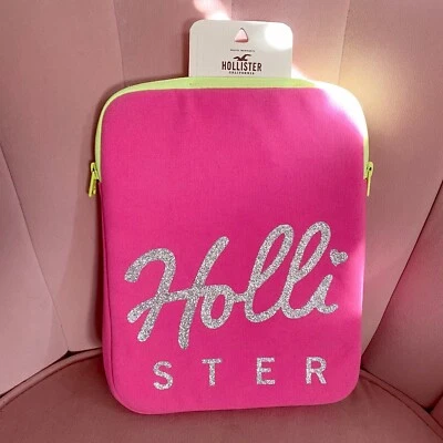 Hollister Tablet Case Zip Cover Glitter Bling Logo Padded iPad Pink Sleeve - Image 1 of 3