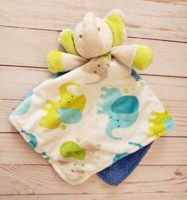 Blankets & Beyond Elephant Lovey Manta de Seguridad de Peluche Azul Verde Gris Blanco Foto 1 de 4