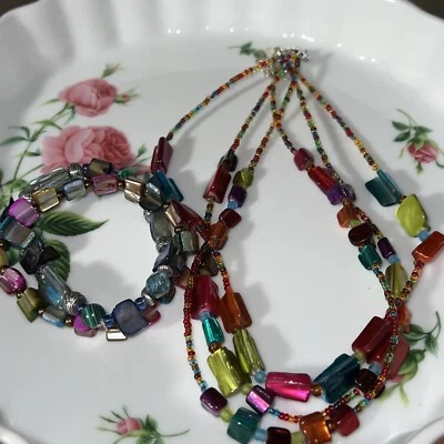 Abalone Necklace Choker Layered Multicolor Necklace & Bracelets - Image 1 of 3