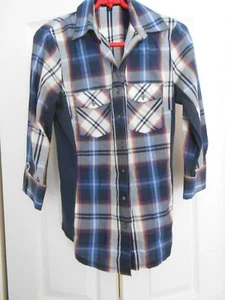 ZAC & RACHEL--BLUE PLAID COTTON LONG SHIRT--MEDIUM - Picture 1 of 3