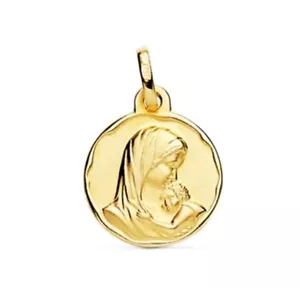 Colgante Oro 9k 375 mls. Medalla Virgen Madre Con Niño. 15 MM. 1,40 Gramos - Imagen 1 de 3
