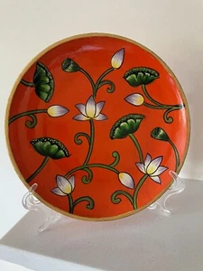Dekorativer handgefertigter bemalter Teller aus Holz - mit floralen Motiven - 8 ́ ́Dia - Bild 1 von 2