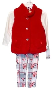 KIDS HEADQUARTERS Girls 3 Piece Sherpa Vest, Love T-shirt, Leggings MSRP $64 NWT - Picture 1 of 10