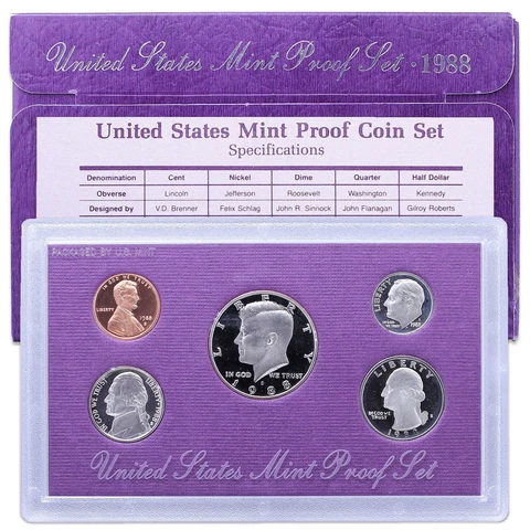1988 S Proof Set Original Box & COA 5 Coins US Mint Cover