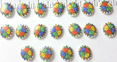 18 Vintage 10x8mm Multi-Colored Acrylic Mosaic Flowers Floral Cameo Cabochon Cab - Image 1 of 4