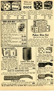 1950 Kleingedruckte Werbung von WÜRFEL, Sure-Win, Poker Set, Put & Take, Trick Phony Nr. 7 - Bild 1 von 2
