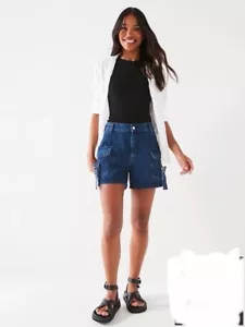 V by Very Cargo Pocket Denim Shorts - Dark Wash Size 10 - Picture 1 of 5