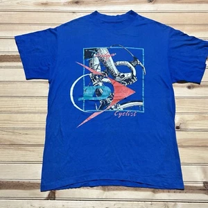 Vintage 80s Dunlop Cyclist Bicycle Art Road Race Tires Promo Shirt Size Large - Picture 1 of 10