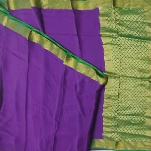 Sari púrpura vintage 100 % pura seda crepé Mysore Zari tejido sari 5YD tela suave - Imagen 1 de 6