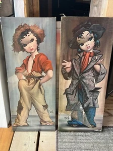 (2) EDEN Moppet Series Big Eye Girl Rare Hobo Wall Art Prints 1960s - Picture 1 of 7