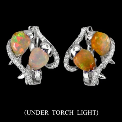 925 Sterling Silver Earrings Pear Fire Opal 7x5mm Simulated Cz Gemstone Jewelry - Image 1 of 4