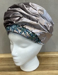 Vintage 1950- 1960 Christian Dior Light Purple Turban Blue Floral Rhinestone Hat - Picture 1 of 11