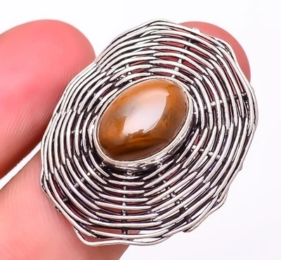 Anillo de joyería enchapado en plata con piedras preciosas ojo de tigre amarillo natural s.10 F2676 Foto 1 de 4