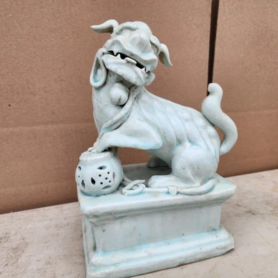 PAR CLÁSICO PR FIGURAS DE PERRO FOO ORIENTAL PORCELANA CELADÓN LUZ CHINA Foto 1 de 4