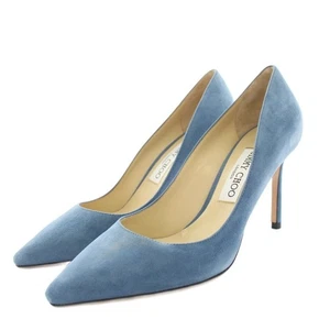 Jimmy Choo Romy 85 Romy85 Pumps Pointed Toe High Heels Suede Butterfly Blue - Picture 1 of 9