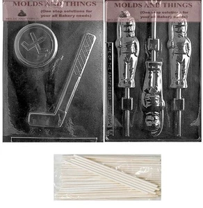 Chocolate mold hockey puck Hockey Stick Hockey player chocolate candy mold - Picture 1 of 1