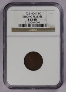 1922 NO D Lincoln Cent 1C NGC F 12 BN Strong Reverse - Picture 1 of 3