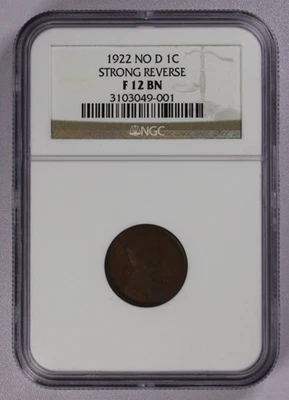 1922 NO D Lincoln Cent 1C NGC F 12 BN Strong Reverse - Image 1 of 3